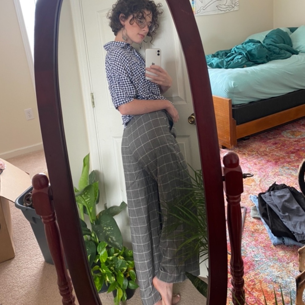 Abercrombie Plaid Wide Leg Cropped Work Pants